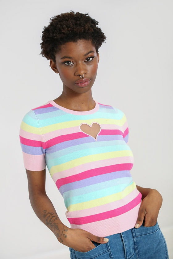 Hell Bunny Love Heart Top in Rainbow Colours