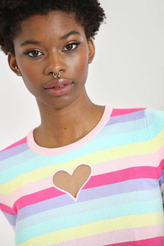 Hell Bunny Love Heart Top in Rainbow Colours