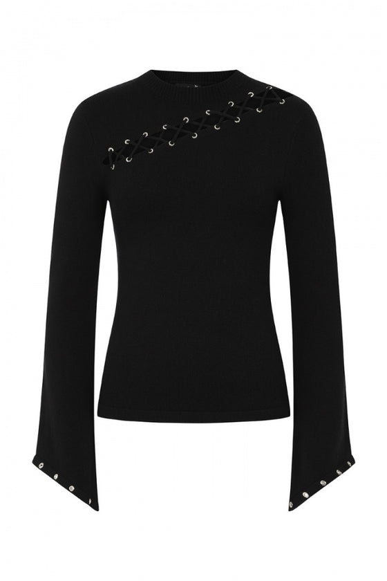Hell Bunny Piper Top with statement lacing and eyelets