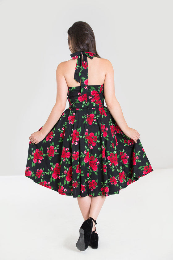Hell Bunny Cannes 50s Dress in Classic Black and Red Floral Print