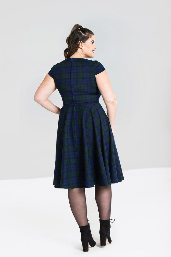 Hell Bunny Aberdeen 50s Dress in Dublin Tartan Green and Navy