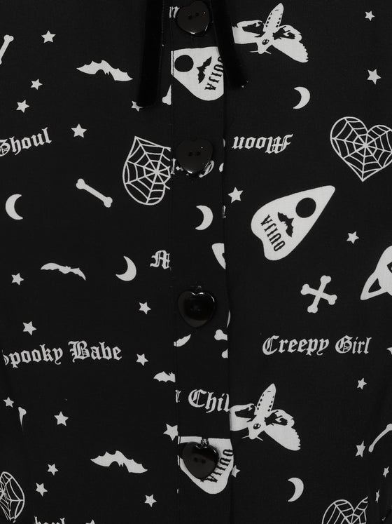Collectif Mary Grace Skater Dress in Creepy Girl print
