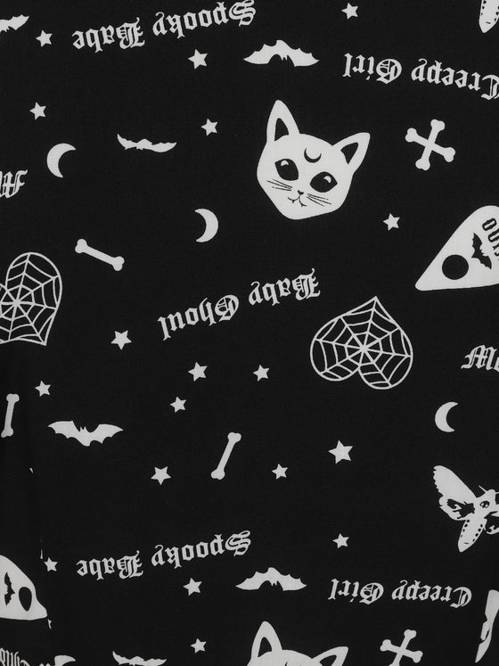 Collectif Mary Grace Skater Dress in Creepy Girl print