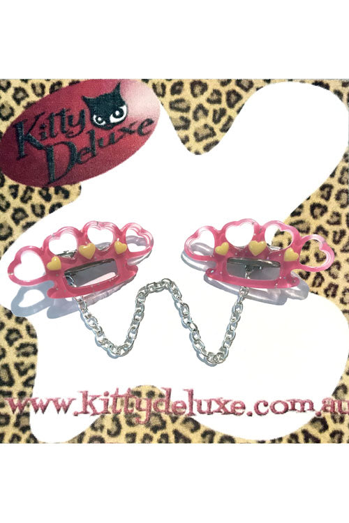 Kitty Deluxe Cardigan Clips in Hot Pink Pretty Punchy Knuckleduster Design