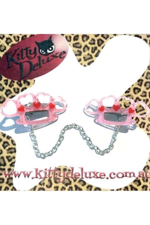 Kitty Deluxe Cardigan Clips in Baby Pink Pretty Punchy Knuckleduster Design