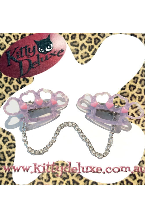 Kitty Deluxe Cardigan Clips in Purple Pretty Punchy Knuckleduster Design