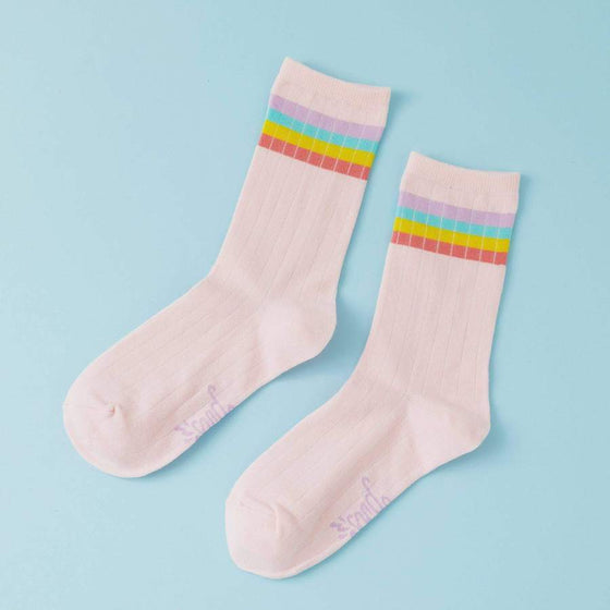 Punky Pins Rainbow Stripe Pink Rib Socks