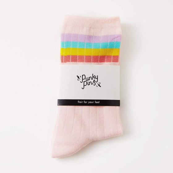 Punky Pins Rainbow Stripe Pink Rib Socks