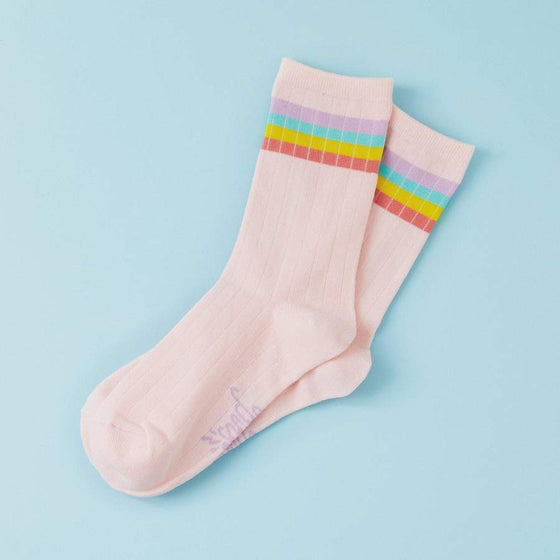 Punky Pins Rainbow Stripe Pink Rib Socks