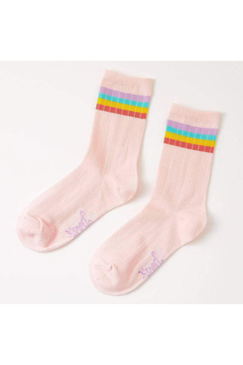 Punky Pins Rainbow Stripe Pink Rib Socks