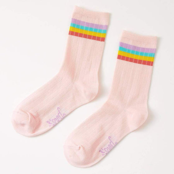 Punky Pins Rainbow Stripe Pink Rib Socks