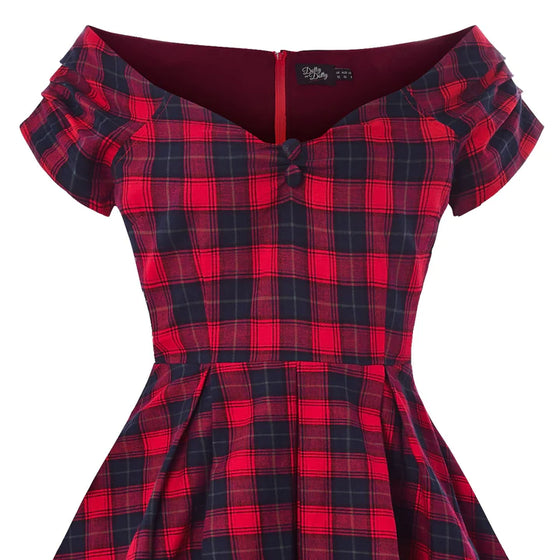 Dolly & Dotty Lily Swing Dress in Red Tartan Christmas